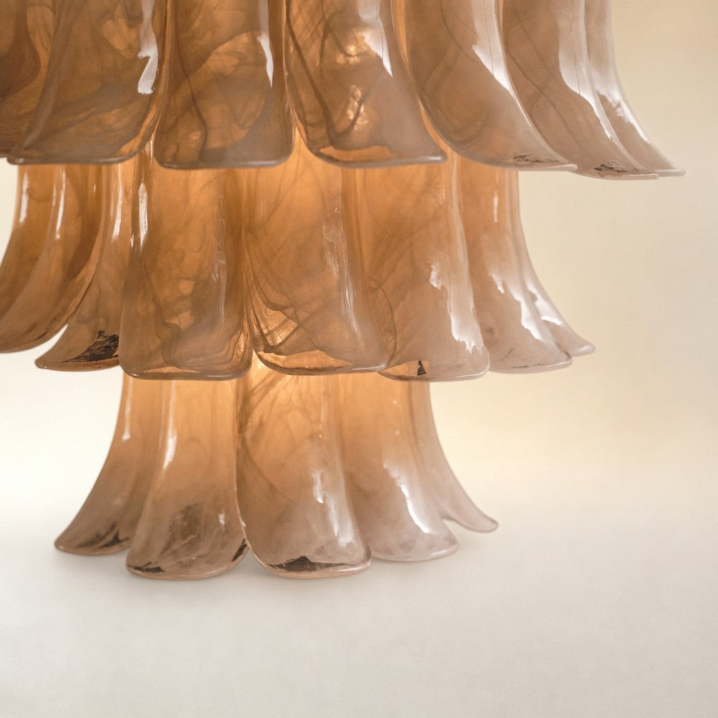 Lonso Taupe Mid-Century Brass & Glass Chandelier – Vintage Glam