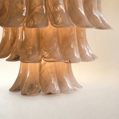 Lonso Taupe Mid-Century Brass & Glass Chandelier – Vintage Glam