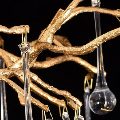 JC Arcadia Clear Teardrop Oval Dining Branch Chandelier, Brass Branch Chandelier