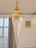 Luxury Gold Trimmed Long Crystal Chandelier Foyer Staircase Extra Large Ceiling Light Fixture