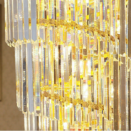 Luxury Gold Trimmed Long Crystal Chandelier Foyer Staircase Extra Large Ceiling Light Fixture