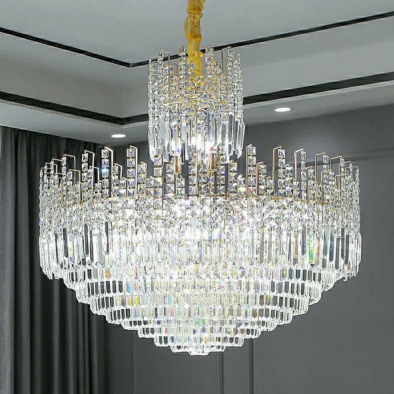 Luxury Hotel Hallway Ceiling Lighting Fixture Tiered Round Crystal Chandelier D47.2"