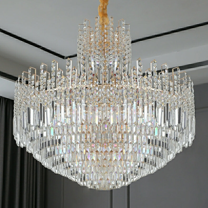 Luxury Hotel Hallway Ceiling Lighting Fixture Tiered Round Crystal Chandelier D47.2"