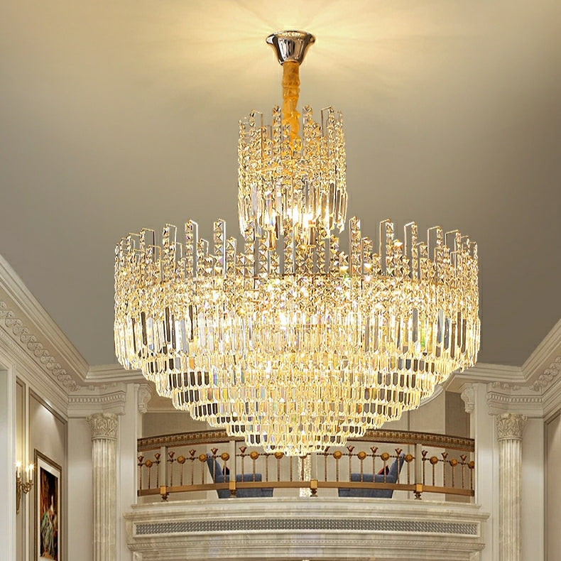 Luxury Hotel Hallway Ceiling Lighting Fixture Tiered Round Crystal Chandelier D47.2"