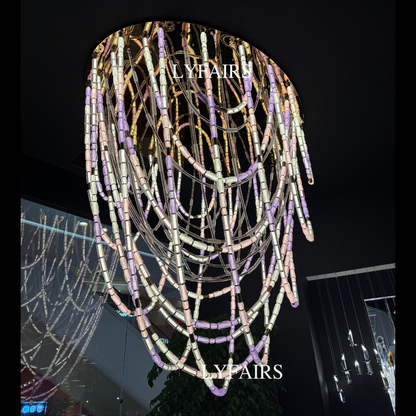 Luxury Artistic Dreamy Pastel Blended Crystal Tube Chain Chandelier for Villa/Lobby/Foyer