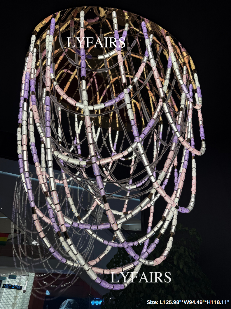 Luxury Artistic Dreamy Pastel Blended Crystal Tube Chain Chandelier for Villa/Lobby/Foyer