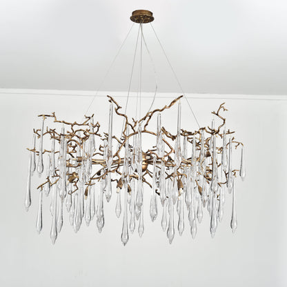 Dawn Teardrop Branch Brass Round Chandelier
