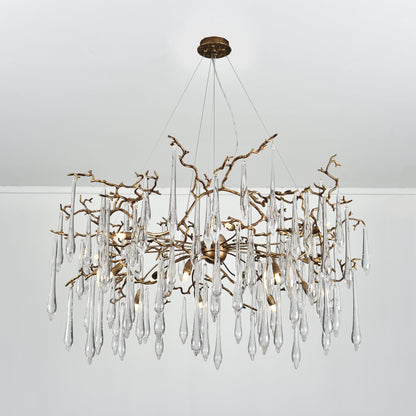 Dawn Teardrop Branch Brass Round Chandelier