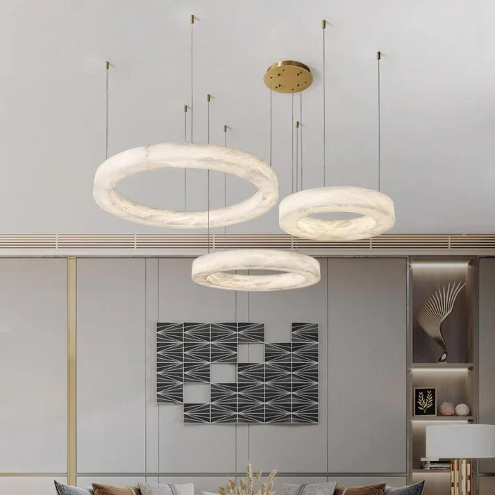 Modern Luxury Alabaster Ring Chandelier, Modern Circular Chandelier