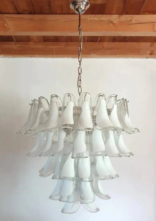 Modern Art 5/6-Tier Traditional Italian Mid-Century Petal Glass Chandelier