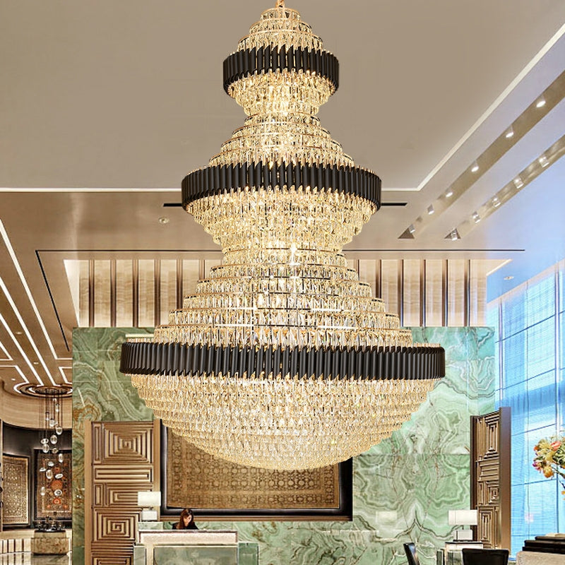 ValleyLamps free shipping worldwide new trendy and good quality lightings customization D 70.9'' * H 102.4''  large beautiful magnificient black and golden crystal chandelier luxurious design resturant cafe luxury hotel