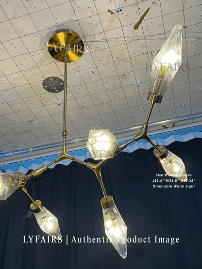 Modern Linear Branches Rock Glass Chandelier