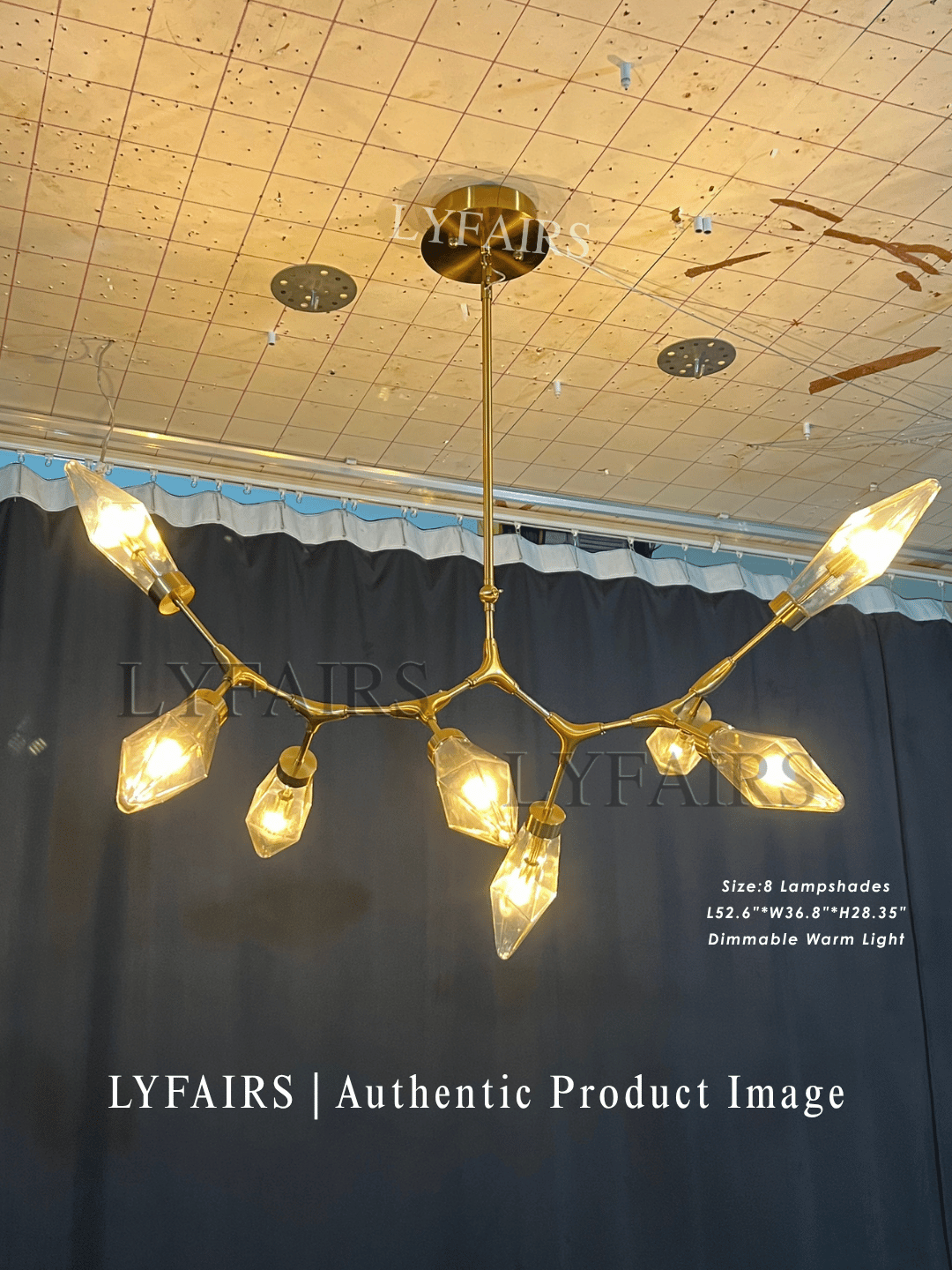Modern Linear Branches Rock Glass Chandelier