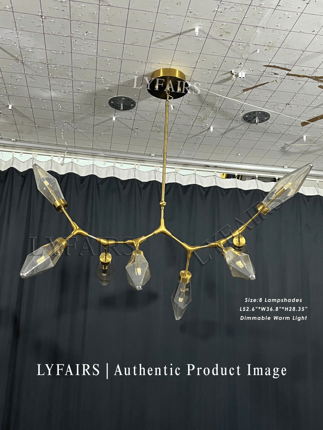 Modern Linear Branches Rock Glass Chandelier
