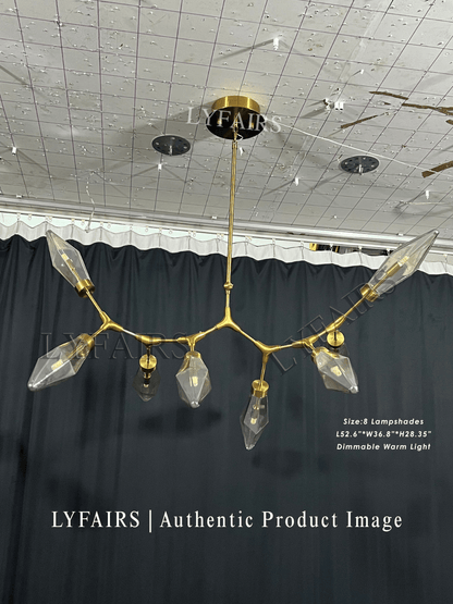 Modern Linear Branches Rock Glass Chandelier