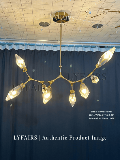 Modern Linear Branches Rock Glass Chandelier