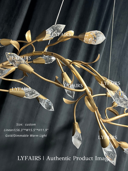 Modern Linear/Round Floral Branches Crystal Chandelier