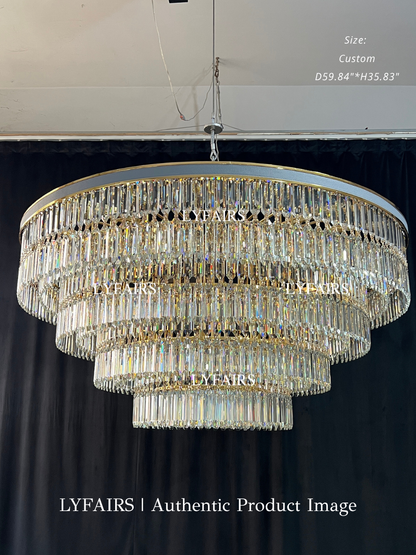 Modern Multi-tier Round Crystal Chandelier with White Leather for Foyer/Living Room/Staircase