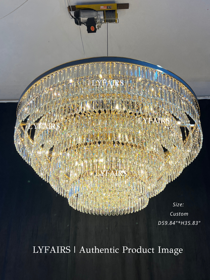 Modern Multi-tier Round Crystal Chandelier with White Leather for Foyer/Living Room/Staircase