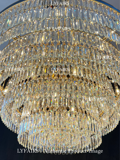 Modern Multi-tier Round Crystal Chandelier with White Leather for Foyer/Living Room/Staircase