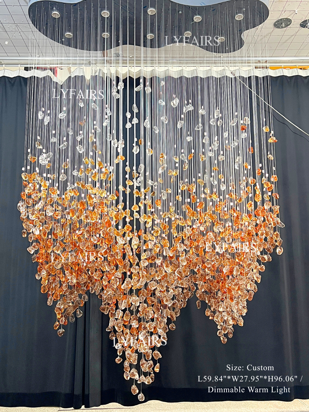 Modern Cascading Red Glazed Glass Stone Art Chandelier for Mansion/Hotel Lobby/Luxury Hall