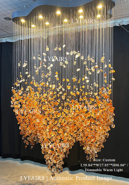 Modern Cascading Red Glazed Glass Stone Art Chandelier for Mansion/Hotel Lobby/Luxury Hall