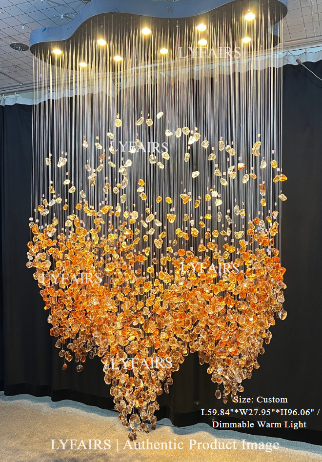 Modern Cascading Red Glazed Glass Stone Art Chandelier for Mansion/Hotel Lobby/Luxury Hall