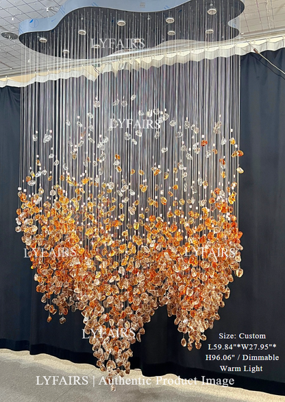 Modern Cascading Red Glazed Glass Stone Art Chandelier for Mansion/Hotel Lobby/Luxury Hall