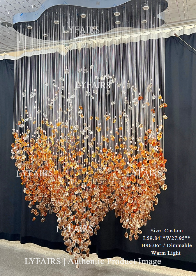 Modern Cascading Red Glazed Glass Stone Art Chandelier for Mansion/Hotel Lobby/Luxury Hall