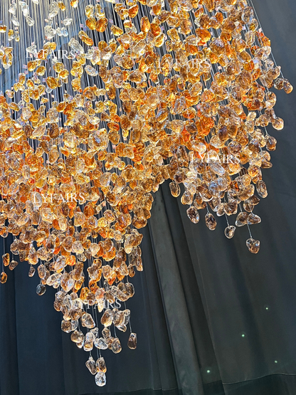 Modern Cascading Red Glazed Glass Stone Art Chandelier for Mansion/Hotel Lobby/Luxury Hall