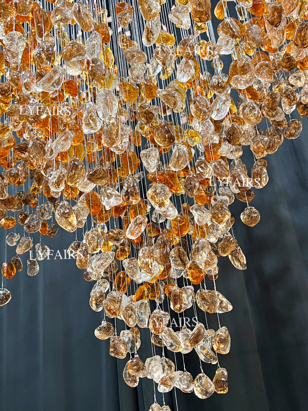 Modern Cascading Red Glazed Glass Stone Art Chandelier for Mansion/Hotel Lobby/Luxury Hall
