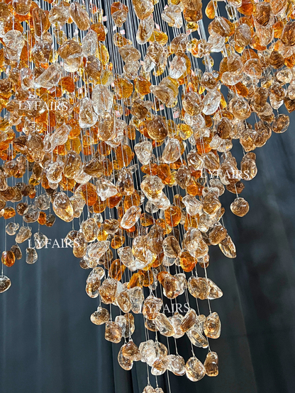 Modern Cascading Red Glazed Glass Stone Art Chandelier for Mansion/Hotel Lobby/Luxury Hall