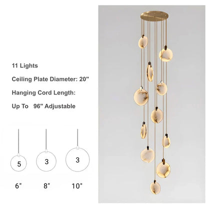 Moonshade Natural Marble Pendant Light with Adjustable Height