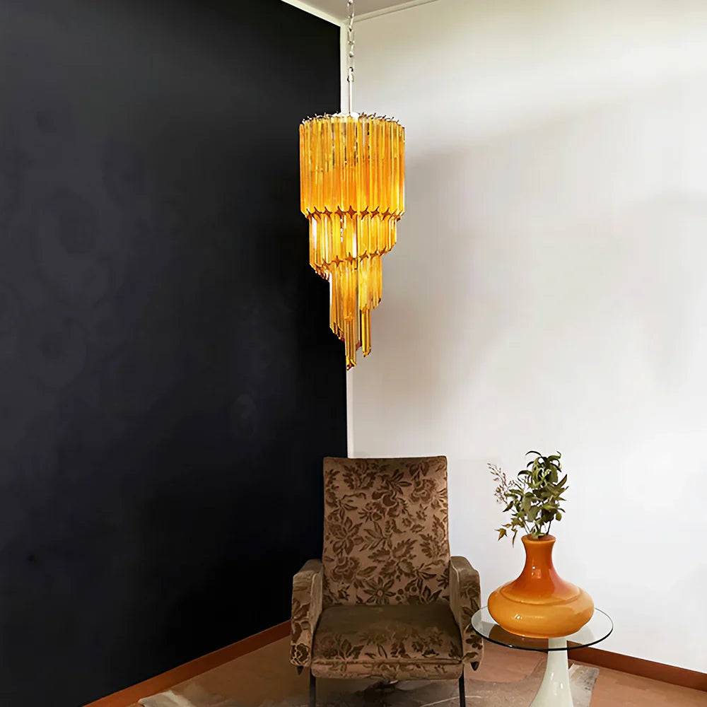 Murano Spiral Prisms Amber Chandelier