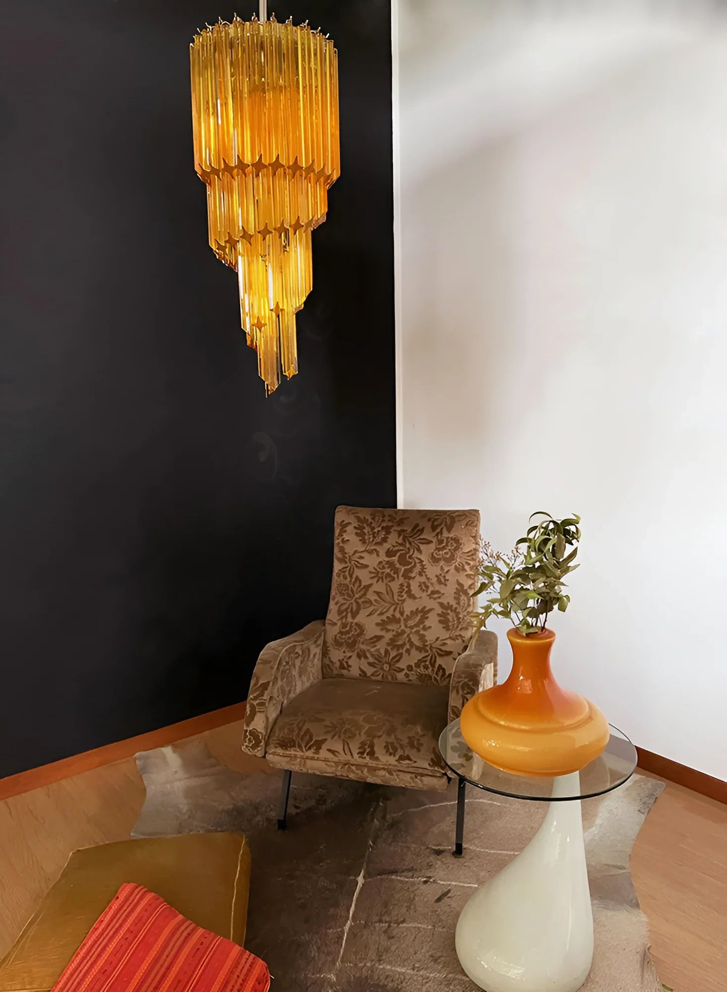 Murano Spiral Prisms Amber Chandelier