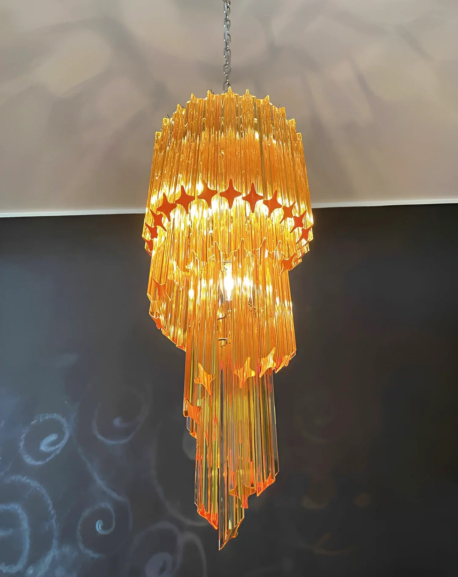 Murano Spiral Prisms Amber Chandelier