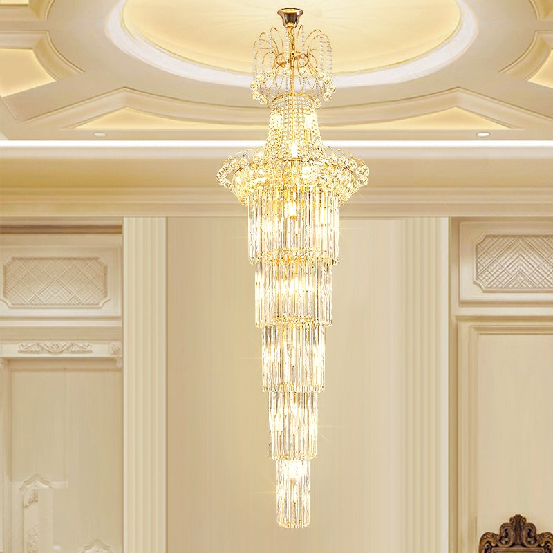 New Style Royal Large Crystal Chandelier Long Ceiling Lighting Fixture For Living Room Staircase/ Entryway