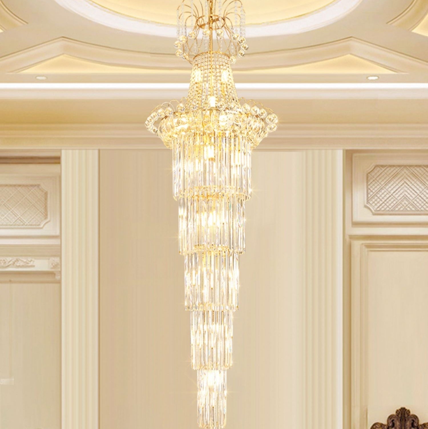 New Style Royal Large Crystal Chandelier Long Ceiling Lighting Fixture For Living Room Staircase/ Entryway