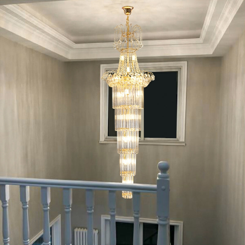 New Style Royal Large Crystal Chandelier Long Ceiling Lighting Fixture For Living Room Staircase/ Entryway