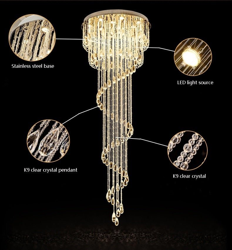 JC Double Spiral Staircase Crystal Chandelier for Loft, Restaurant, Hotel, Hall, Stairwell image | luxury furniture