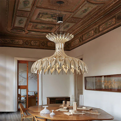 Art Oriental Tone Hand-made Wood Dome Pendant Chandelier for Living/Dining Room