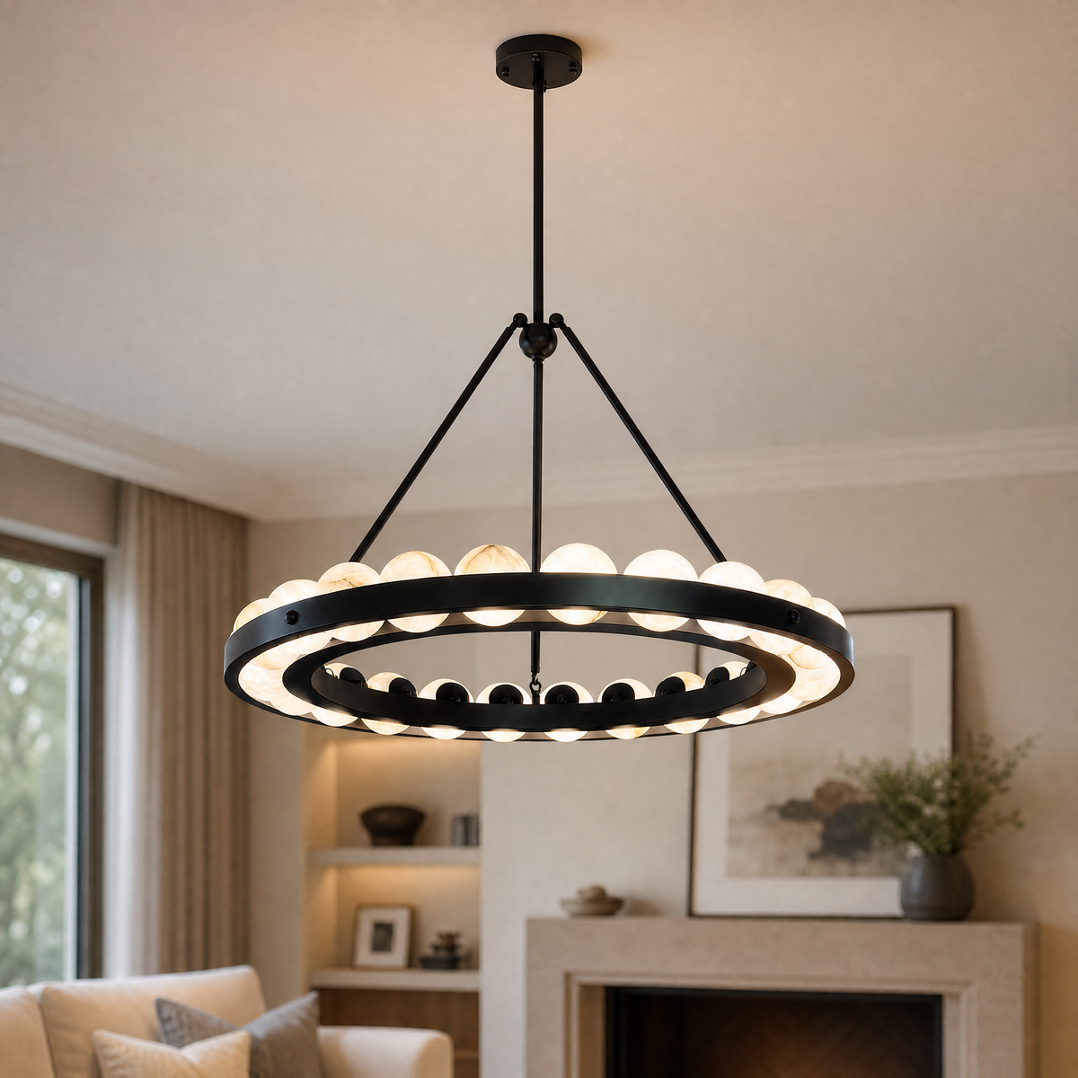 Dovia Modern Alabaster Round Chandelier