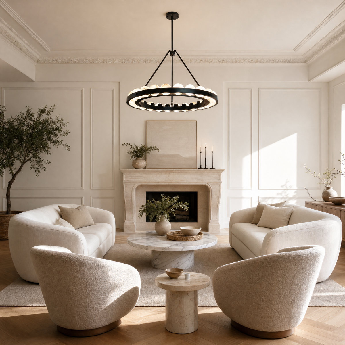 Dovia Modern Alabaster Round Chandelier