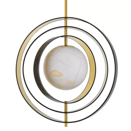 Pearl Alabaster Chandelier with Rotatable Bronze & Gold Rings