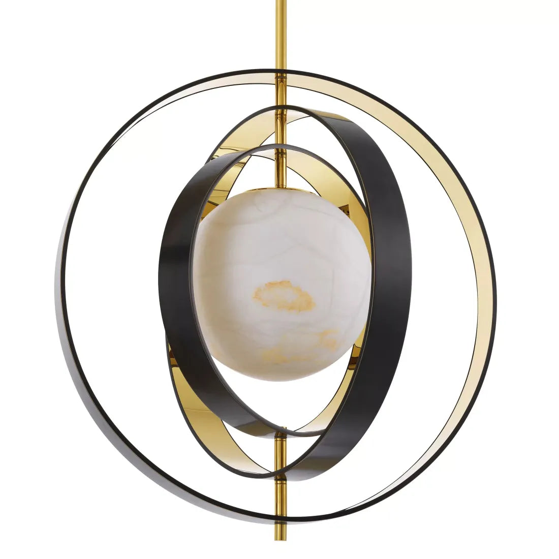 Pearl Alabaster Chandelier with Rotatable Bronze & Gold Rings