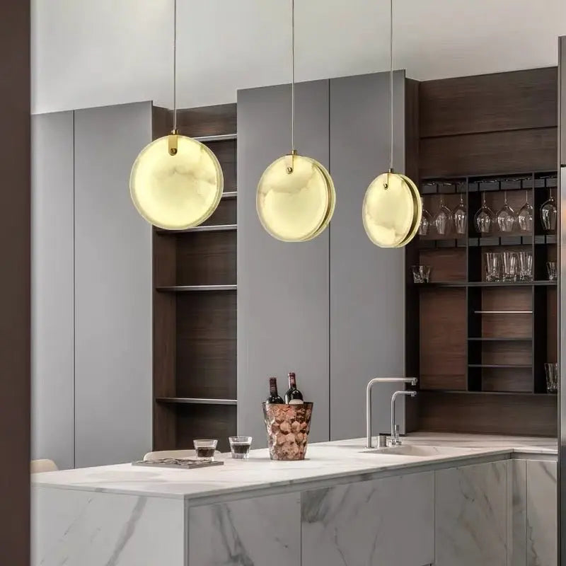 Alabaster Round Pendant Lights Dining Room 7.87"D Pendant Fabti