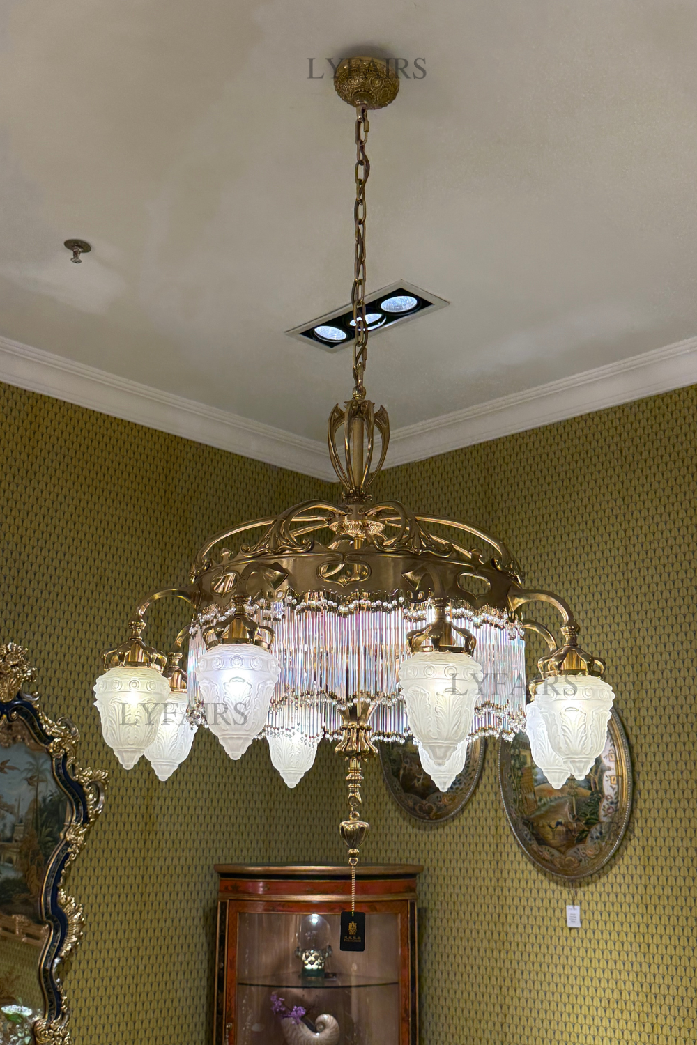 Baroque Glass Fruit Brass Crown Chandelier for Palace