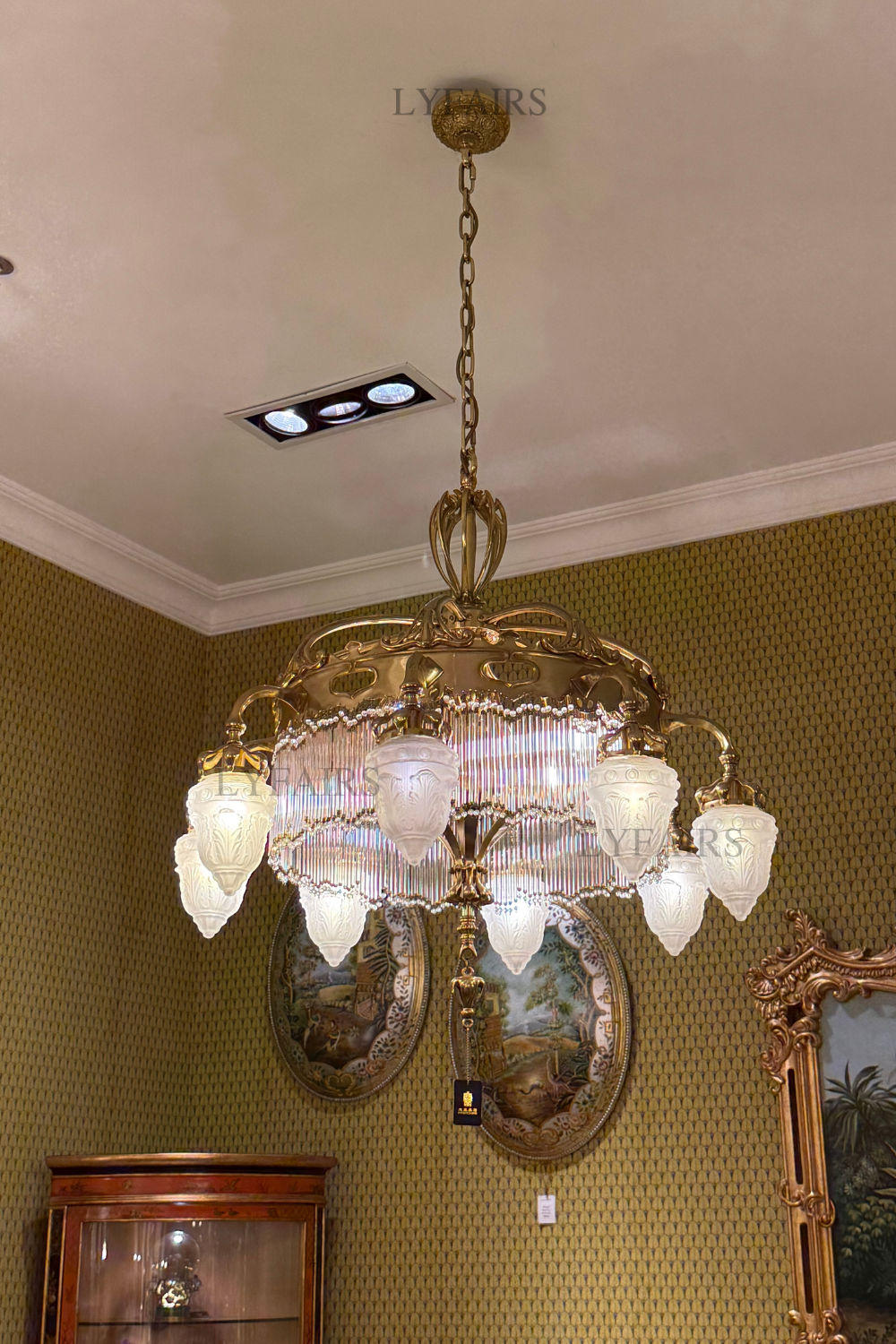 Baroque Glass Fruit Brass Crown Chandelier for Palace