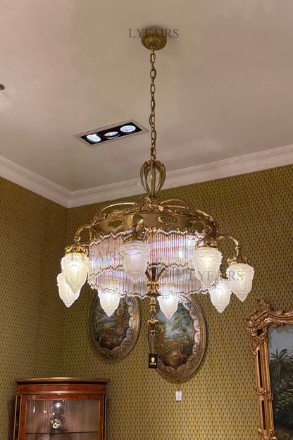Baroque Glass Fruit Brass Crown Chandelier for Palace
