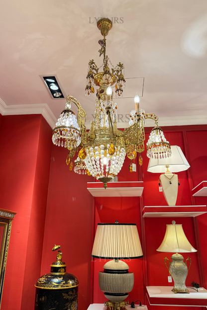 Gilded Baroque Splendor in Amber Flame Crystal Chandelier